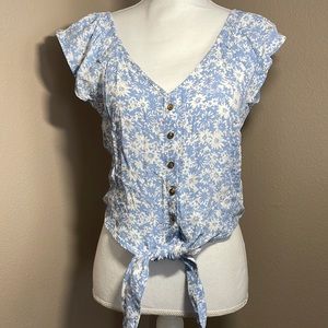Blue and White Flowered Blouse